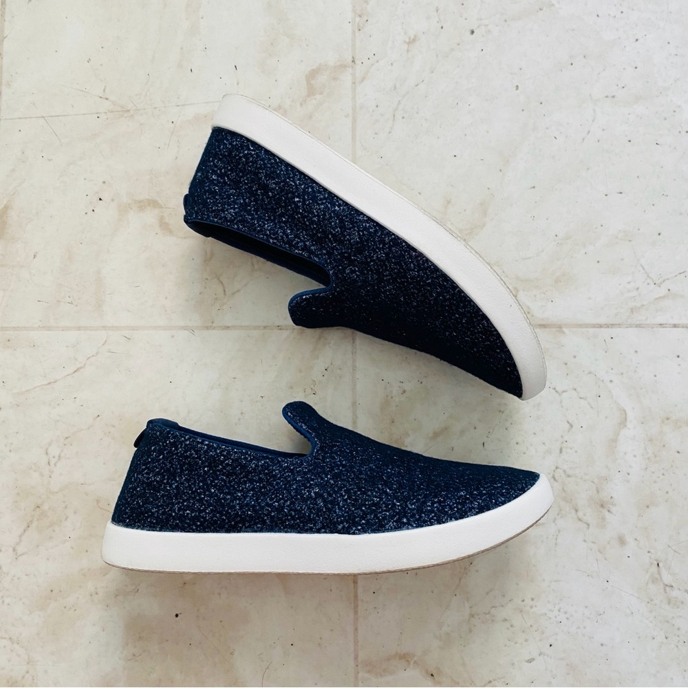 $105 allbirds Wool Loungers Comfort Light Weight Sneakers Navy Blue White size 6